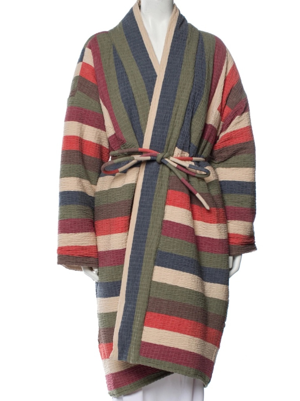Mara Hoffman Multicolor Striped Textured Kimono Duster Coat